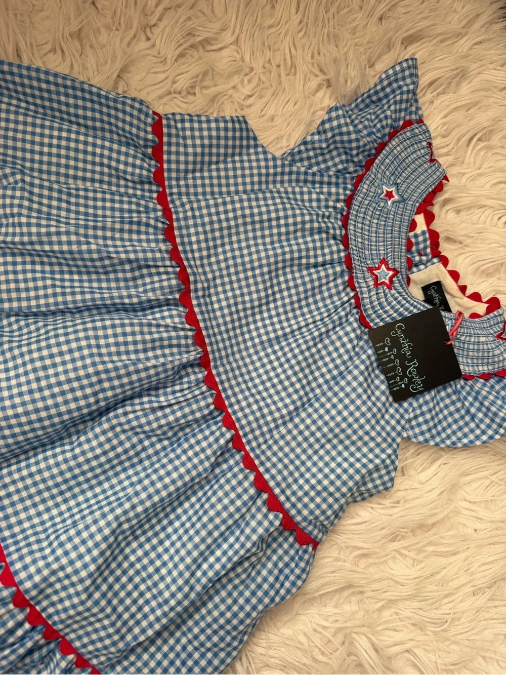 NWT Cynthia Rowley Girls 5T Blue Gingham Patriotic Dress